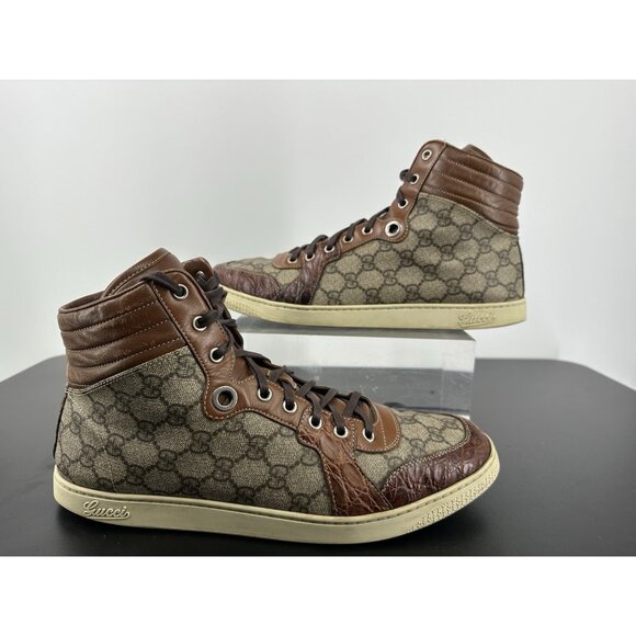 Gucci High Top Crocodile trim Brown Guccisima 10.5/11-USA - Picture 8 of 15